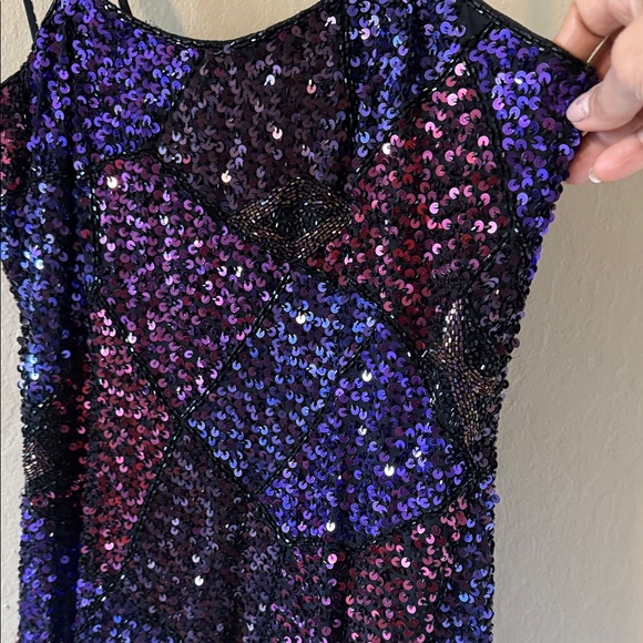 Vintage Black Tie Oleg Cassini Shades of Purple & Black Sequin Mini Dress 4 - Picture 6 of 17